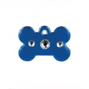ID Tags - Large Blue Bone with Diamonds