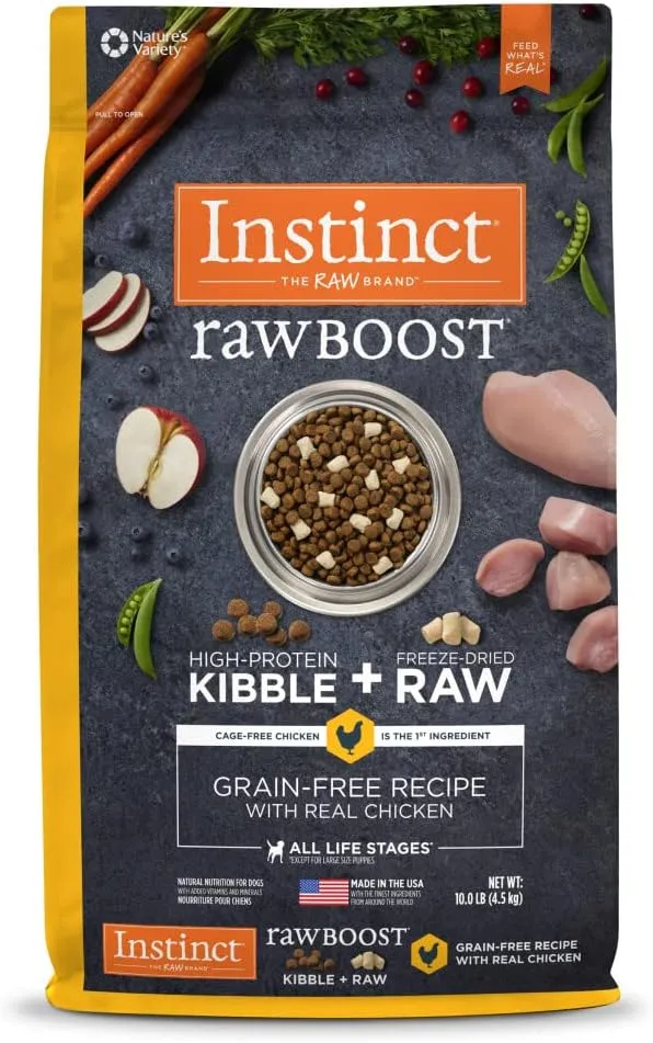 Instinct Raw Boost, Natural Dry Dog Food with Freeze Dried Pieces, High Protein, Grain Free Recipe - Real Chicken, 10 lb. Bag