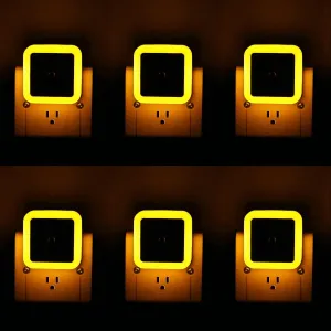 KINUR 6 Pack Night Light, LED Night Lights Plug into Wall with Dusk to Dawn sensors, Plug in Night Lights for Kids Room, Bedroom, Bathroom, Baby Nursery,Stair Lights, Hallway Light, Amber Color