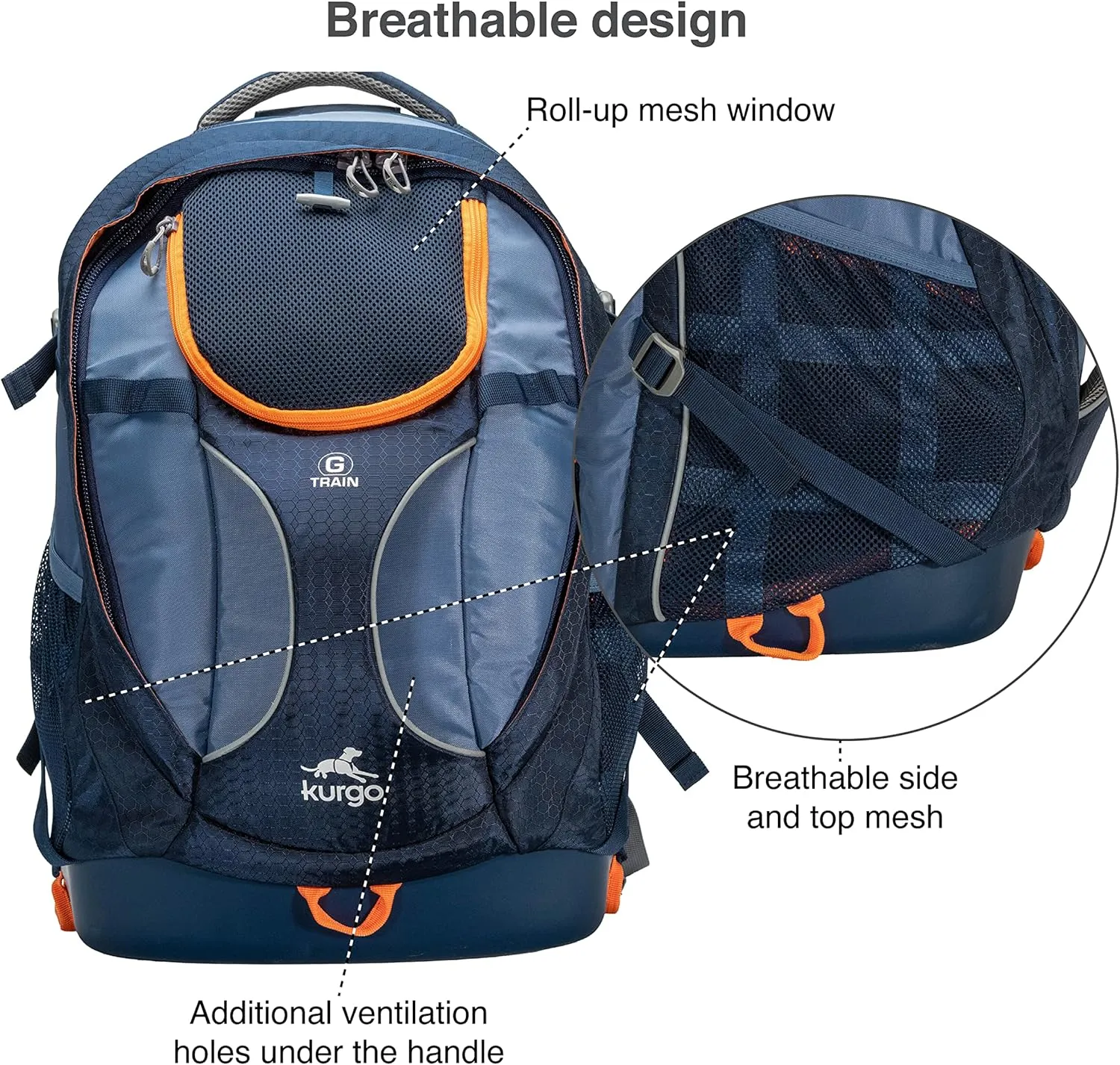 Kurgo G-Train Dog Carrier Backpack for Small Pets Up to 25 Lbs, TSA & Airline Approved, Navy Blue