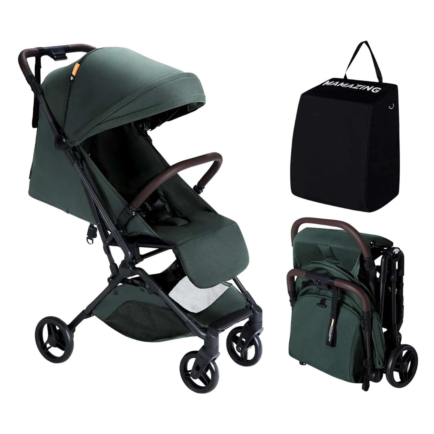 Lightweight Baby Travel Stroller with Carbor Fiber Frame, Compact & Airplane-Friendly, One-Handed Folding Design, 11.6 lbs, Perfect for Toddlers, Green