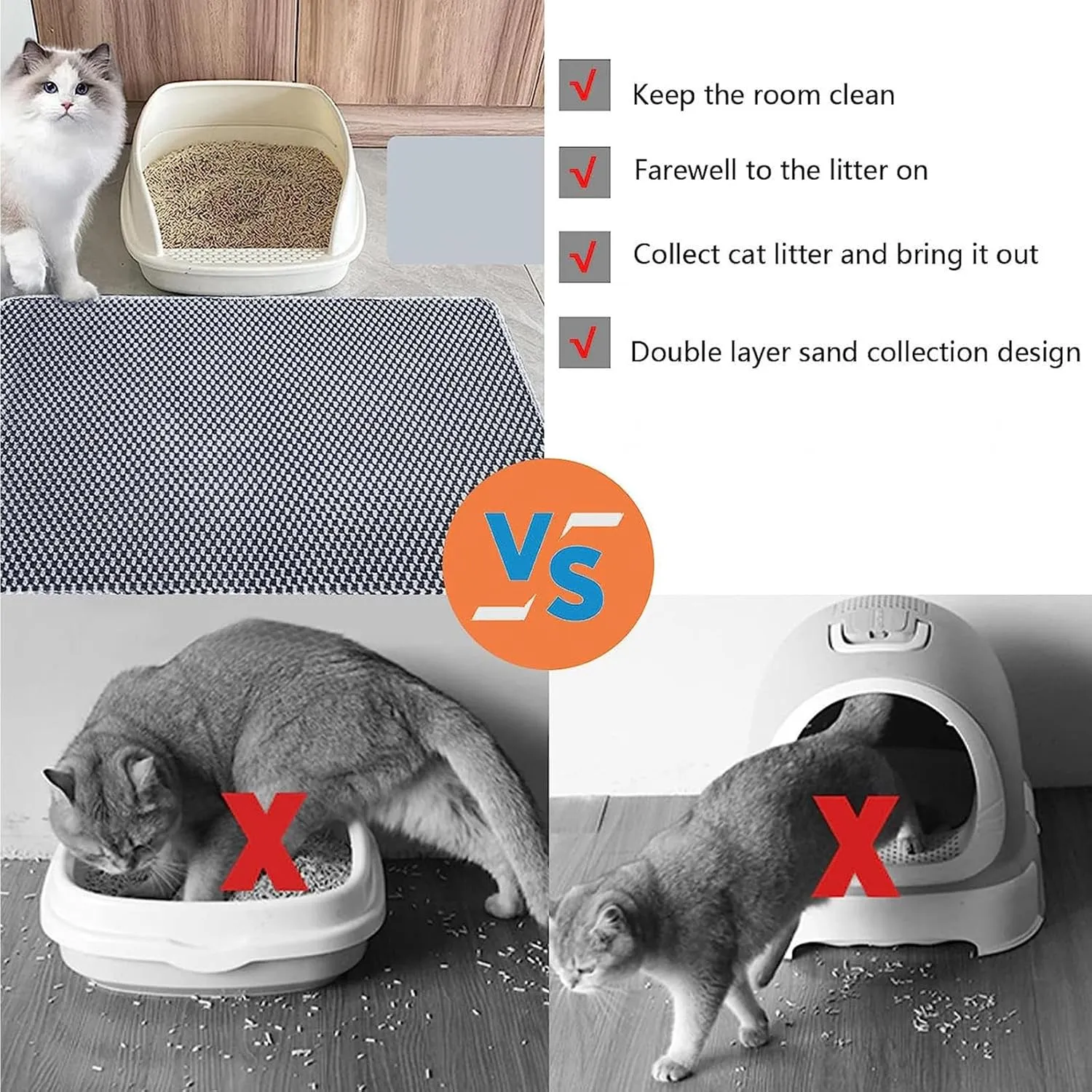 Litter Box Mat, 24X35In/26X46In Honeycomb Double Layer Litter Box Mat Cat Litter Trap Mats, Less Waste,Soft On Paws,Non-Slip,26X46In-Beige