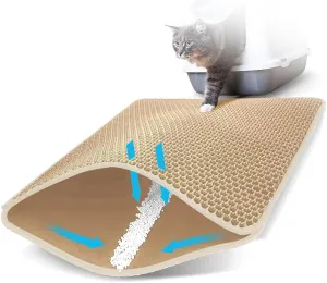 Litter Box Mat, 24X35In/26X46In Honeycomb Double Layer Litter Box Mat Cat Litter Trap Mats, Less Waste,Soft On Paws,Non-Slip,26X46In-Beige