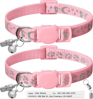 LLHK 2 Pack Breakaway Cat Collars & 2 Pcs Name Tags,Reflective Safety Kitten Collar with Bell,for Girl Boy Male Cats,Adjustable 7''-12'', Personalized ID Tag,Pet Supplies,Accessories