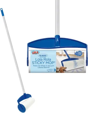 Lola Rola Sticky Mop, Giant Floor Lint Roller, 9" W x 3.5" Dia., Best Pet Hair Remover, Traps Dust, Dirt & Hair on Carpet, 30 Large Adhesive Sheets