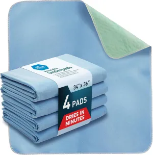 MED PRIDE Reusable Washable Underpads 34x36 Pack of 4, Durable High Absorbency Leakproof Bed Pads for Incontinence Adults Women
