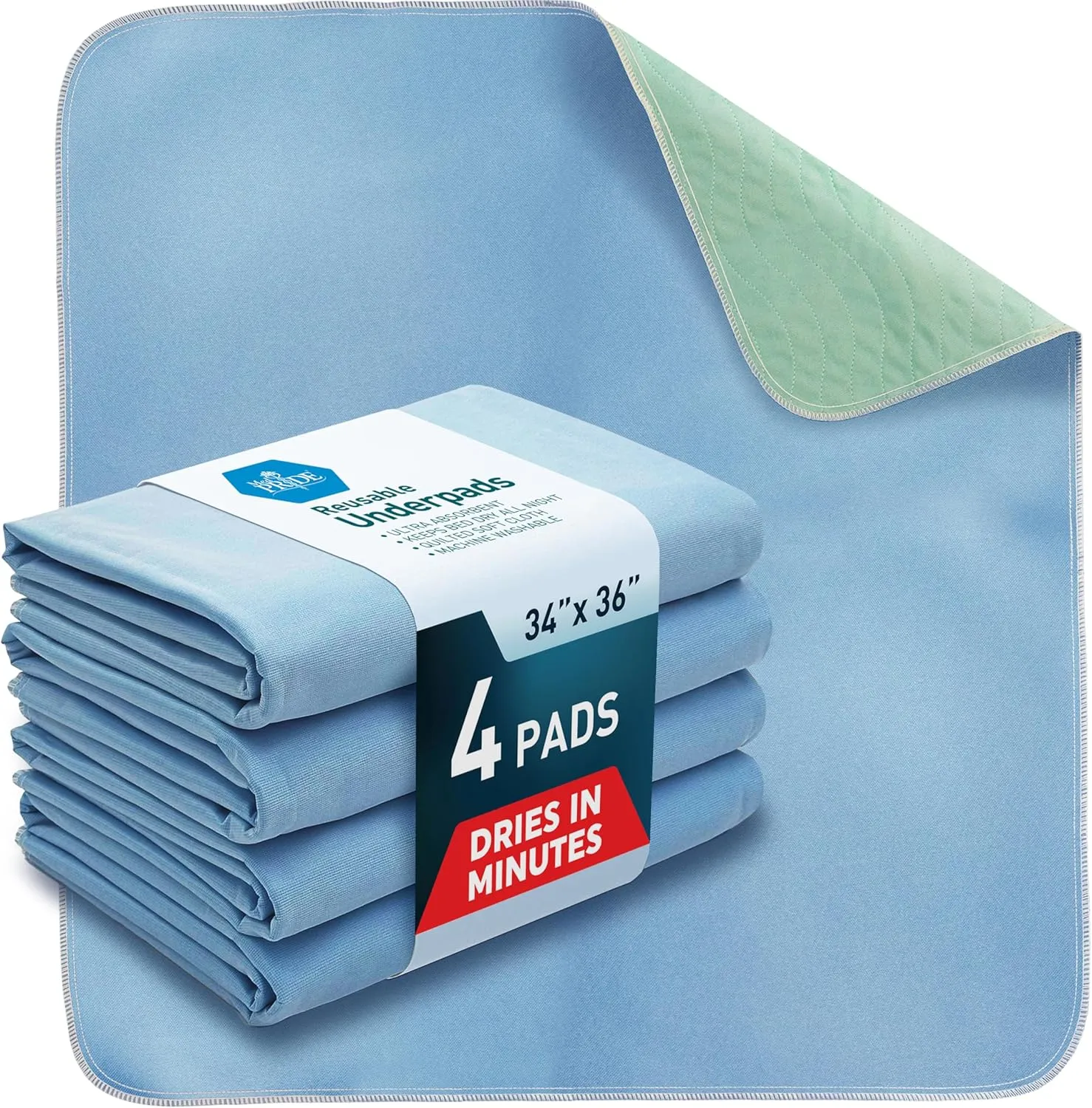 MED PRIDE Reusable Washable Underpads 34x36 Pack of 4, Durable High Absorbency Leakproof Bed Pads for Incontinence Adults Women