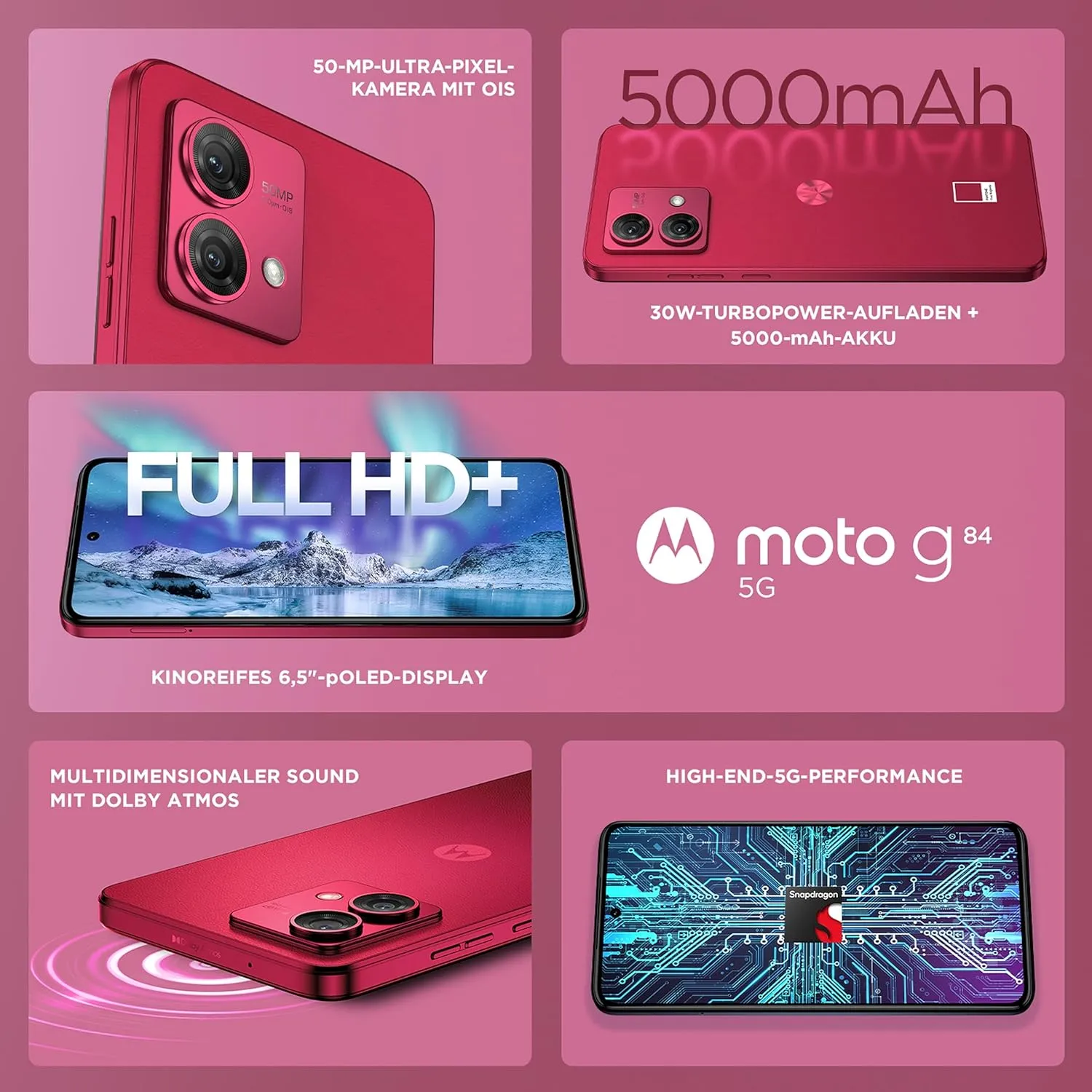 Motorola G84 5G - 12GB RAM, 256GB Storage, Viva Magenta