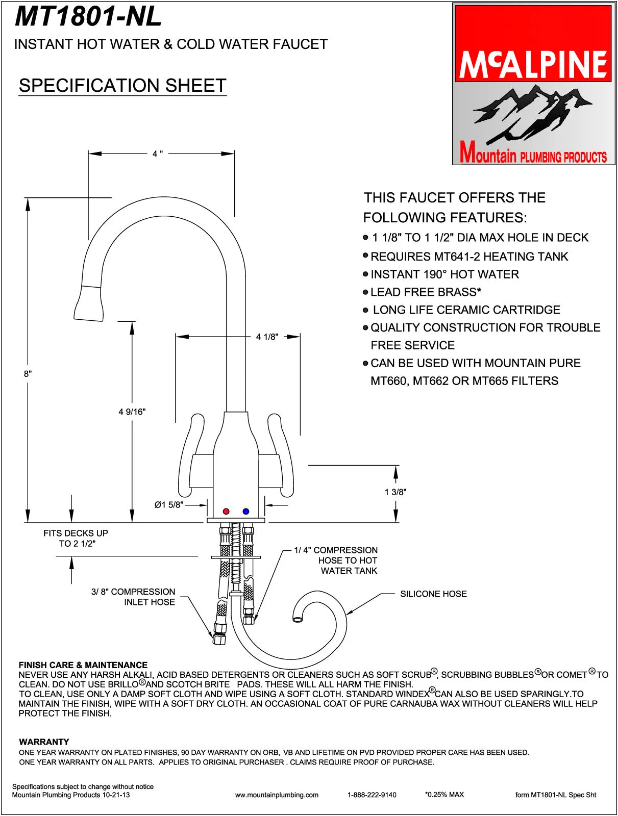 Mountain Plumbing MT1801-NL Francis Anthony Collection Hot & Cold Water Faucet with Modern Curved Body & Handles
