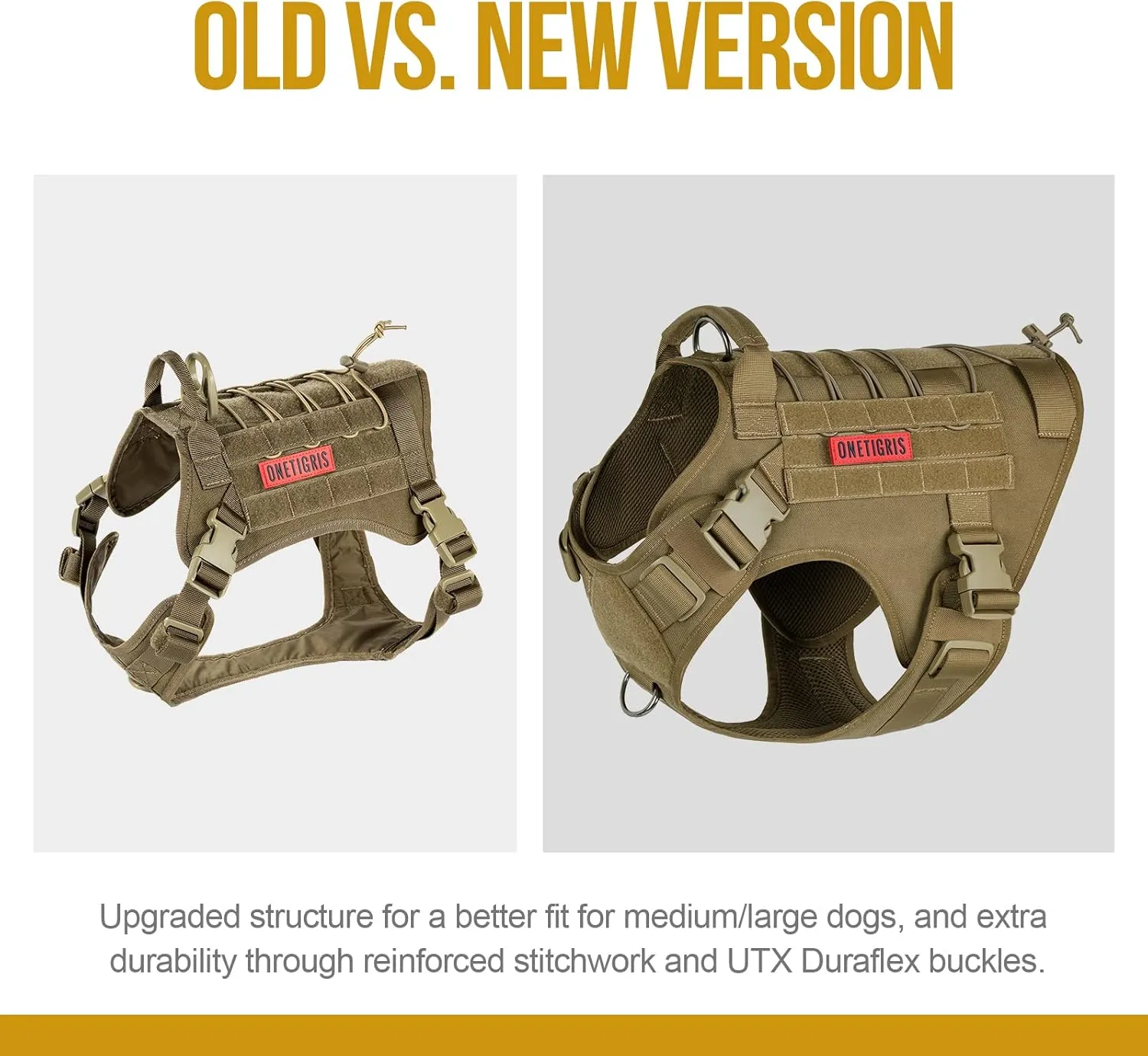OneTigris Tactical Dog Training Vest No Pull Harness for Dogs,Adjustable Dog Harness Working Vest(Coyote Brown,Small)