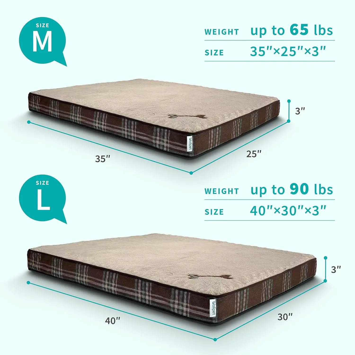 Orthopedic Dog Bed for Medium Dogs Dog Pillow Bed with Removable Washable Cover Egg Crate Foam Pet Bed Mat Plaid Pet Mattress Suitable for Dogs Up to 65lbs (35"x25"x3", M. Brown)