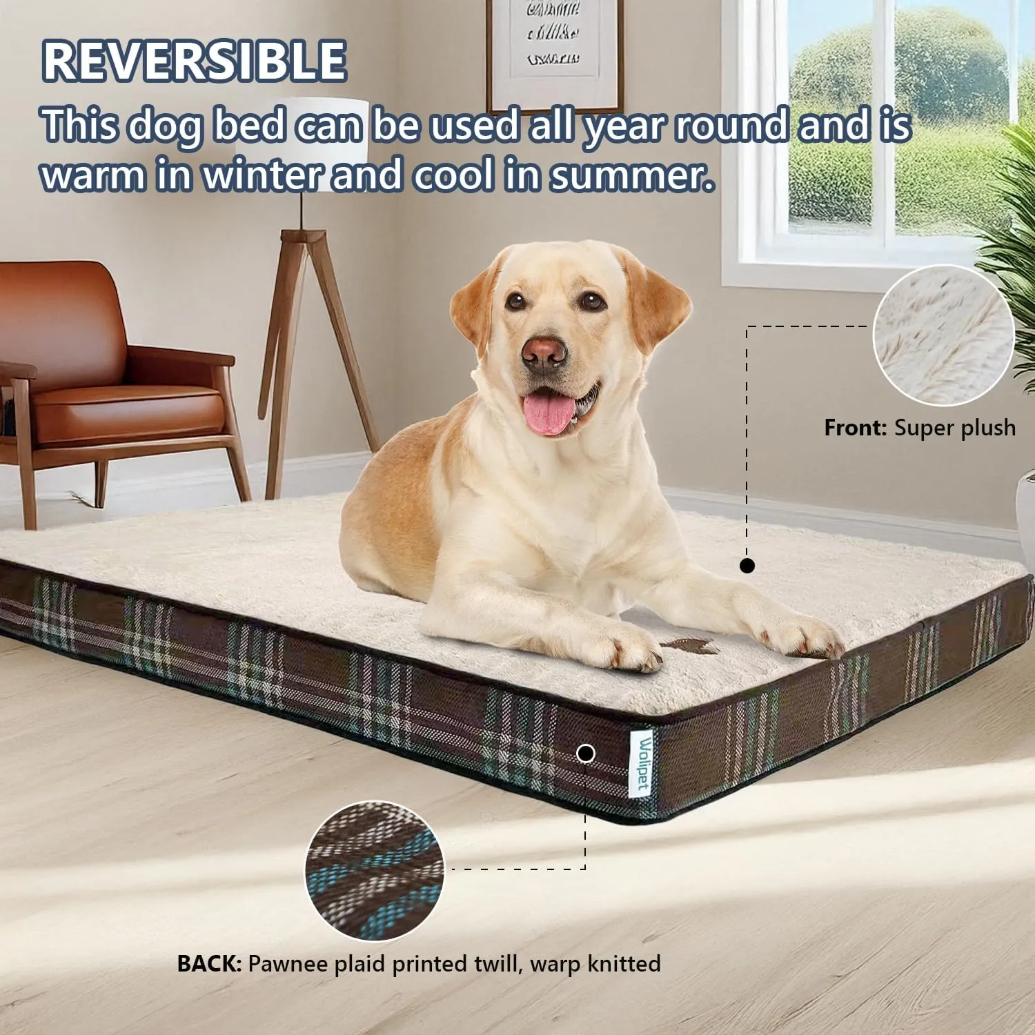 Orthopedic Dog Bed for Medium Dogs Dog Pillow Bed with Removable Washable Cover Egg Crate Foam Pet Bed Mat Plaid Pet Mattress Suitable for Dogs Up to 65lbs (35"x25"x3", M. Brown)