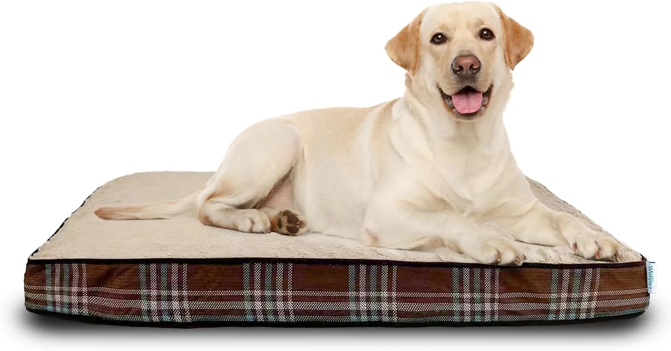 Orthopedic Dog Bed for Medium Dogs Dog Pillow Bed with Removable Washable Cover Egg Crate Foam Pet Bed Mat Plaid Pet Mattress Suitable for Dogs Up to 65lbs (35"x25"x3", M. Brown)