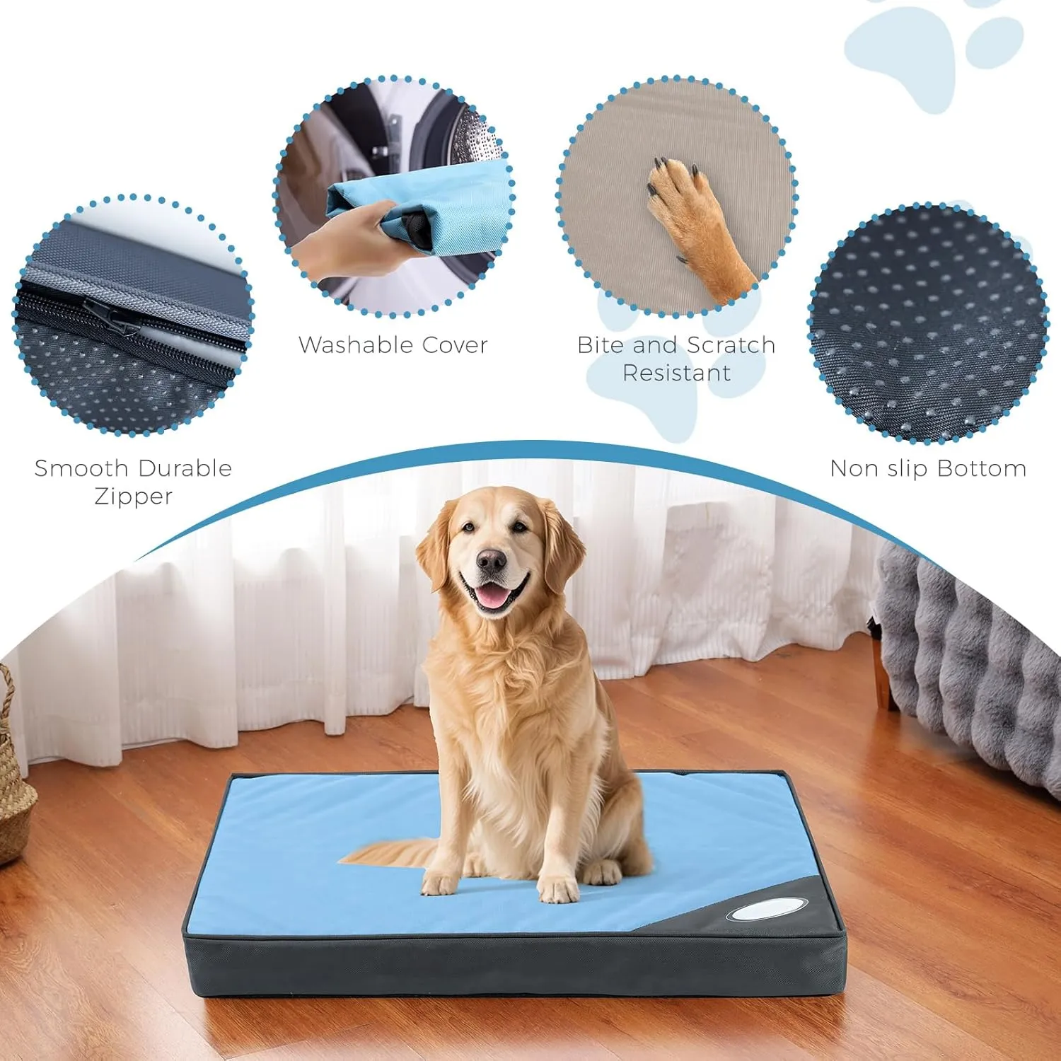 Orthopedic Outdoor Waterproof Dog Beds for Large Dogs, Washable Crate Bed with Egg Crate Foam Pet Bed Mat and Removable Oxford Fabric Cooling Cover,41"x 29", Blue