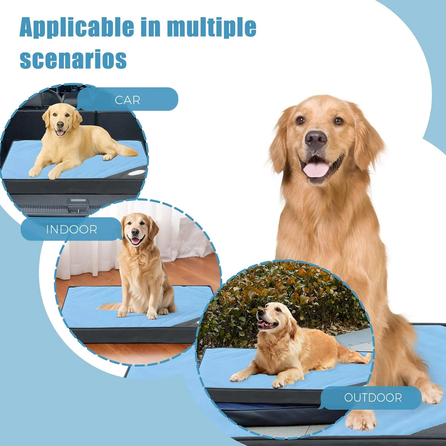 Orthopedic Outdoor Waterproof Dog Beds for Large Dogs, Washable Crate Bed with Egg Crate Foam Pet Bed Mat and Removable Oxford Fabric Cooling Cover,41"x 29", Blue