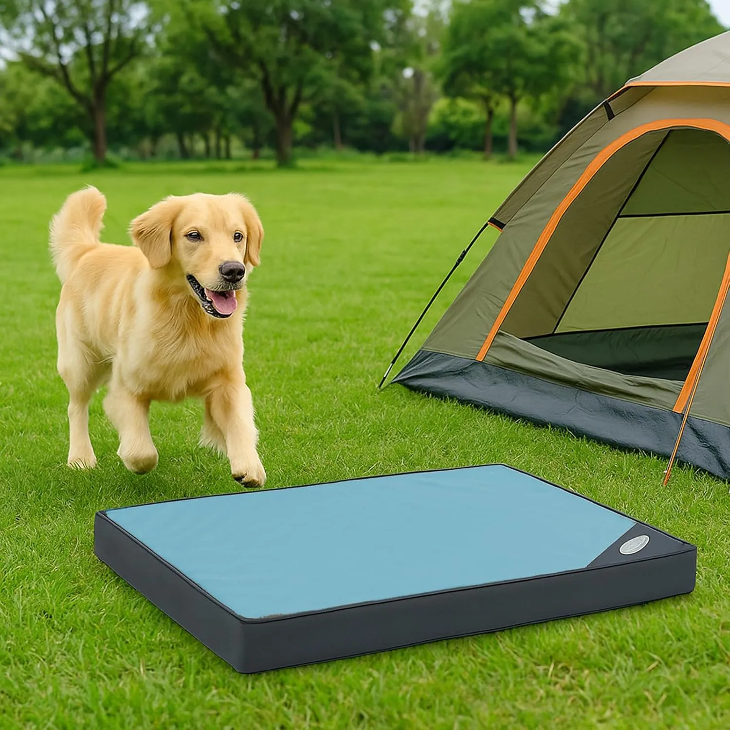 Orthopedic Outdoor Waterproof Dog Beds for Large Dogs, Washable Crate Bed with Egg Crate Foam Pet Bed Mat and Removable Oxford Fabric Cooling Cover,41"x 29", Blue