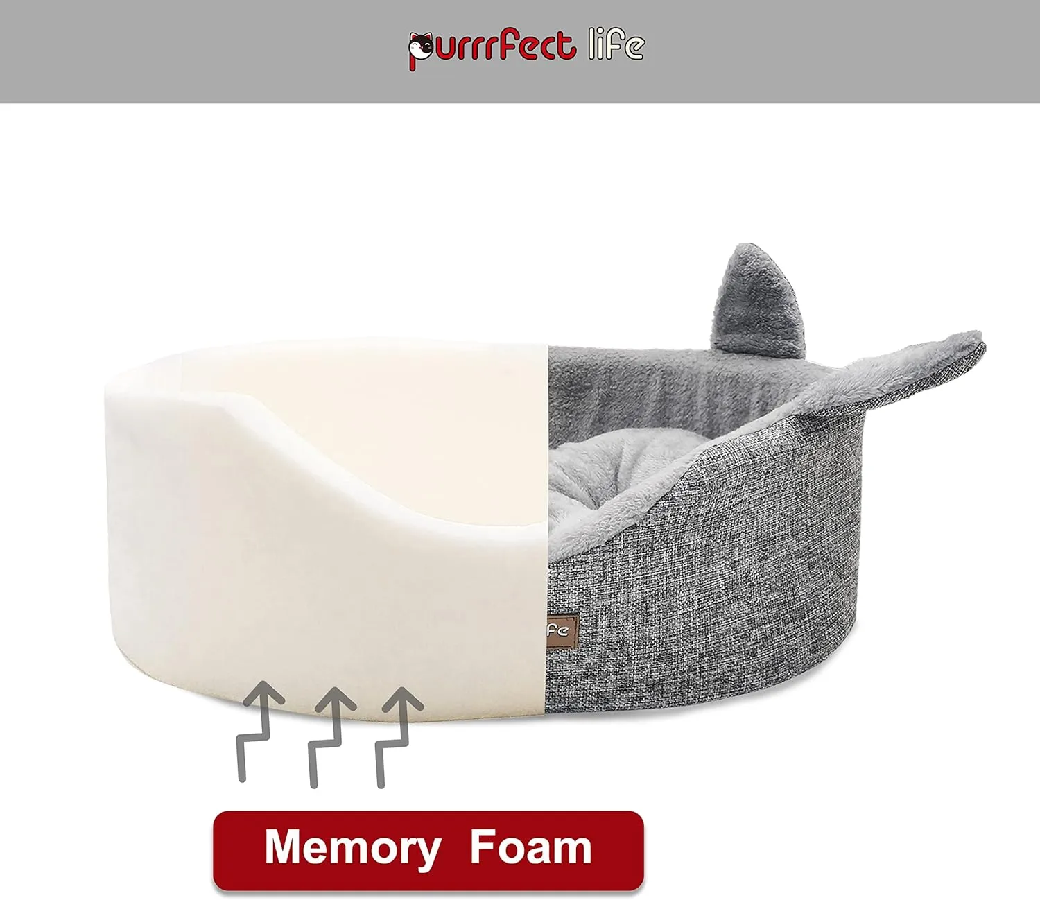 Oval Pet Beds for Cats and Small Dogs, Snuggery Pet Bed with Attached Blanket, Hooded Bolster Bed, Ultra Soft Short Plush, Washable High Resilience PP Cotton, and More (Small, Gray)