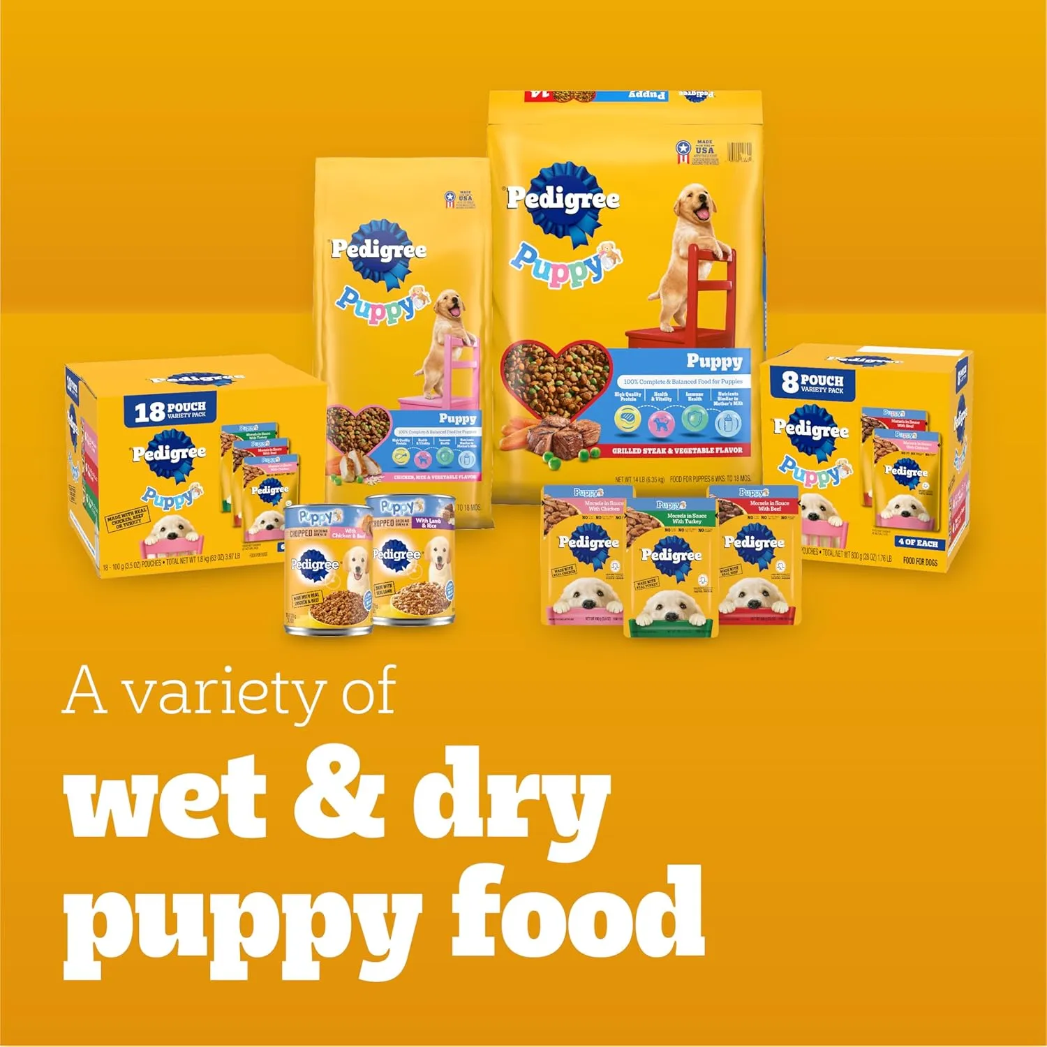 Pedigree Puppy Soft Wet Dog Food, 8-Count Variety Pack, 3.5 oz. Pouches (Pack of 2)