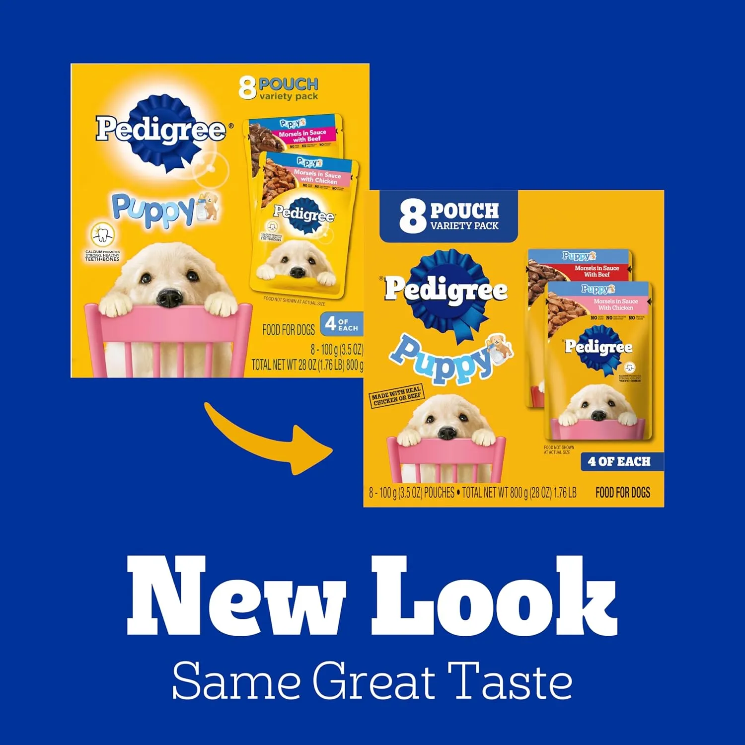 Pedigree Puppy Soft Wet Dog Food, 8-Count Variety Pack, 3.5 oz. Pouches (Pack of 2)