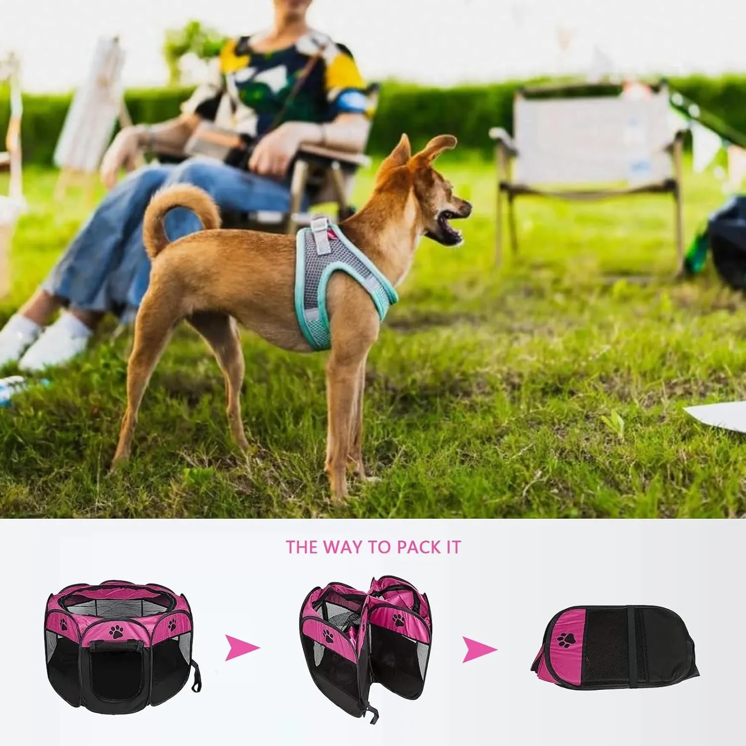 Pet Playpen, Foldable Dog Playpens, Portable Exercise Kennel Tent for Puppies/Dogs/Cats/Rabbits, Dog Play Tent with Removable Mesh Shade Cover for Travel Indoor Outdoor Using(Large)