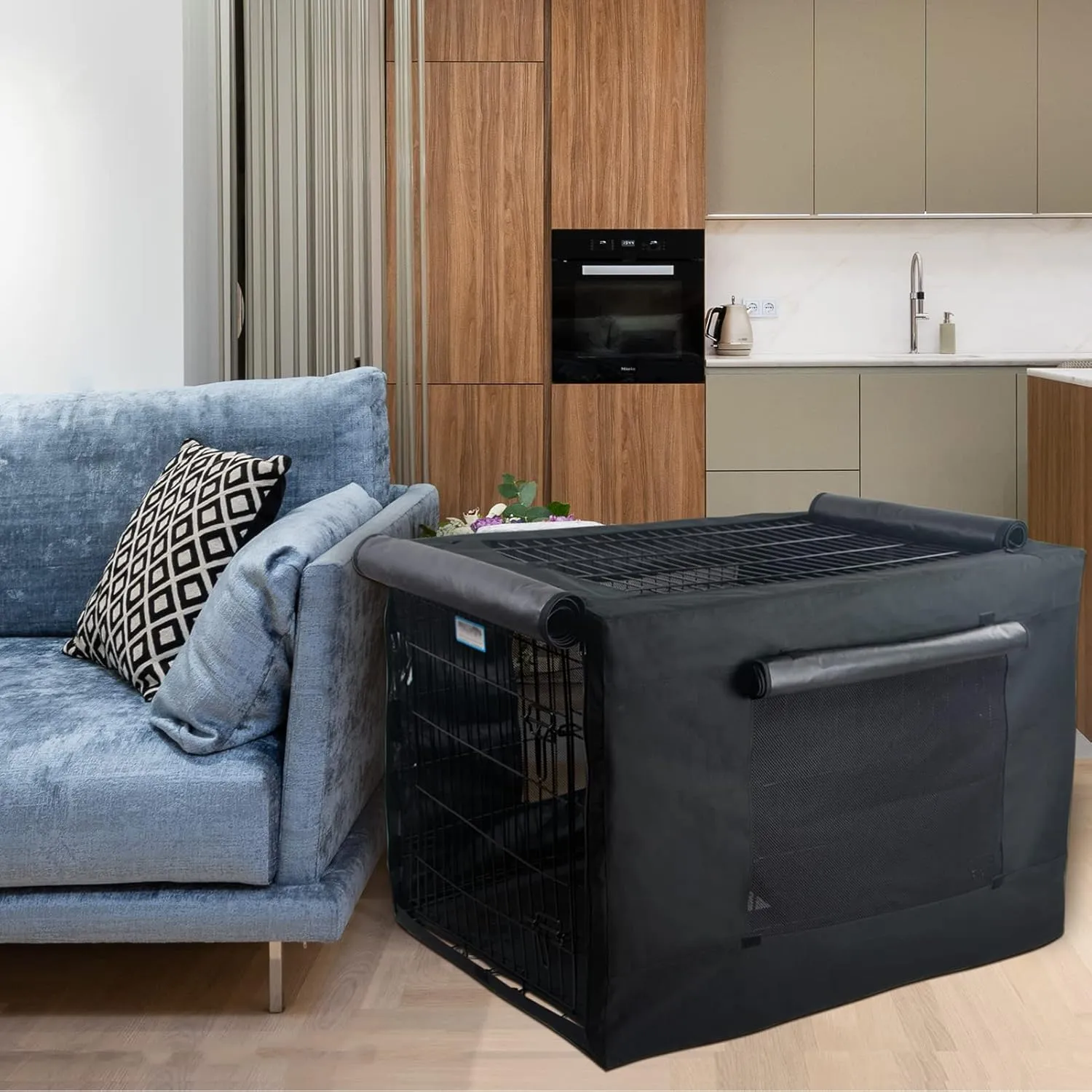 PETSFIT Dog Crate Cover,42 Inch Cover for Wire Dog Kennel, Single Door, Mesh Window, Flap On The Top and Back is DetachableBlack