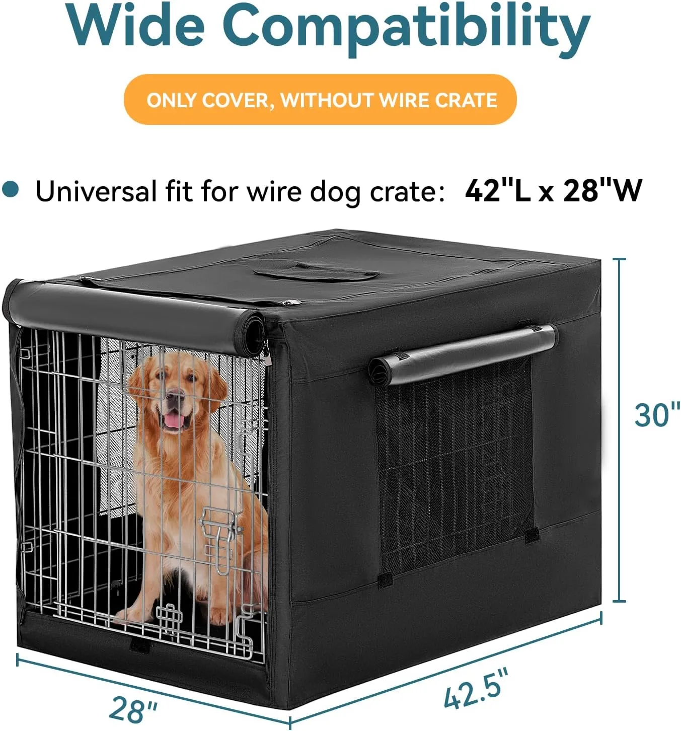 PETSFIT Dog Crate Cover,42 Inch Cover for Wire Dog Kennel, Single Door, Mesh Window, Flap On The Top and Back is DetachableBlack