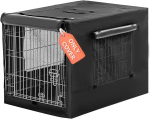 PETSFIT Dog Crate Cover,42 Inch Cover for Wire Dog Kennel, Single Door, Mesh Window, Flap On The Top and Back is DetachableBlack