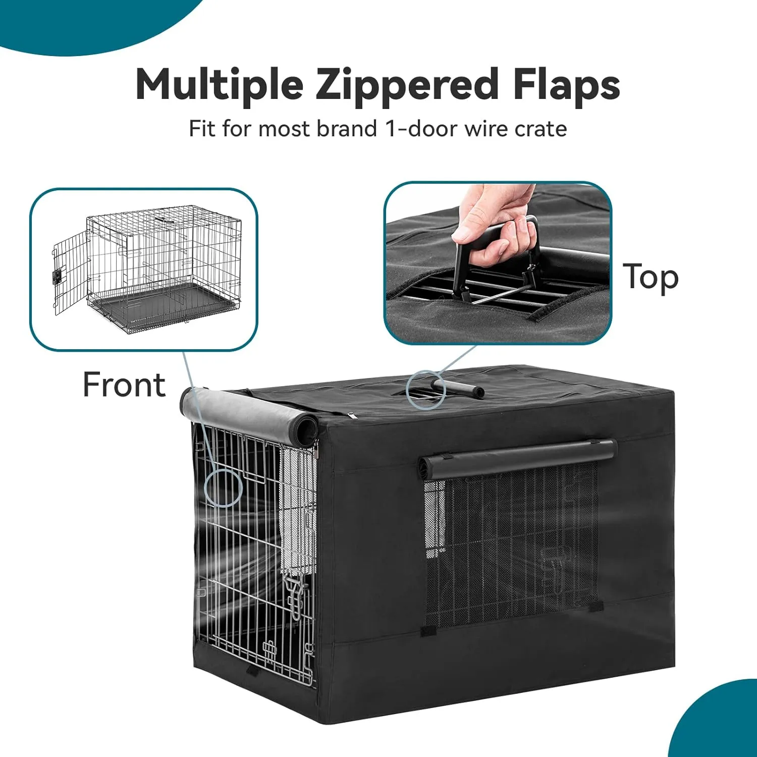 PETSFIT Dog Crate Cover,42 Inch Cover for Wire Dog Kennel, Single Door, Mesh Window, Flap On The Top and Back is DetachableBlack
