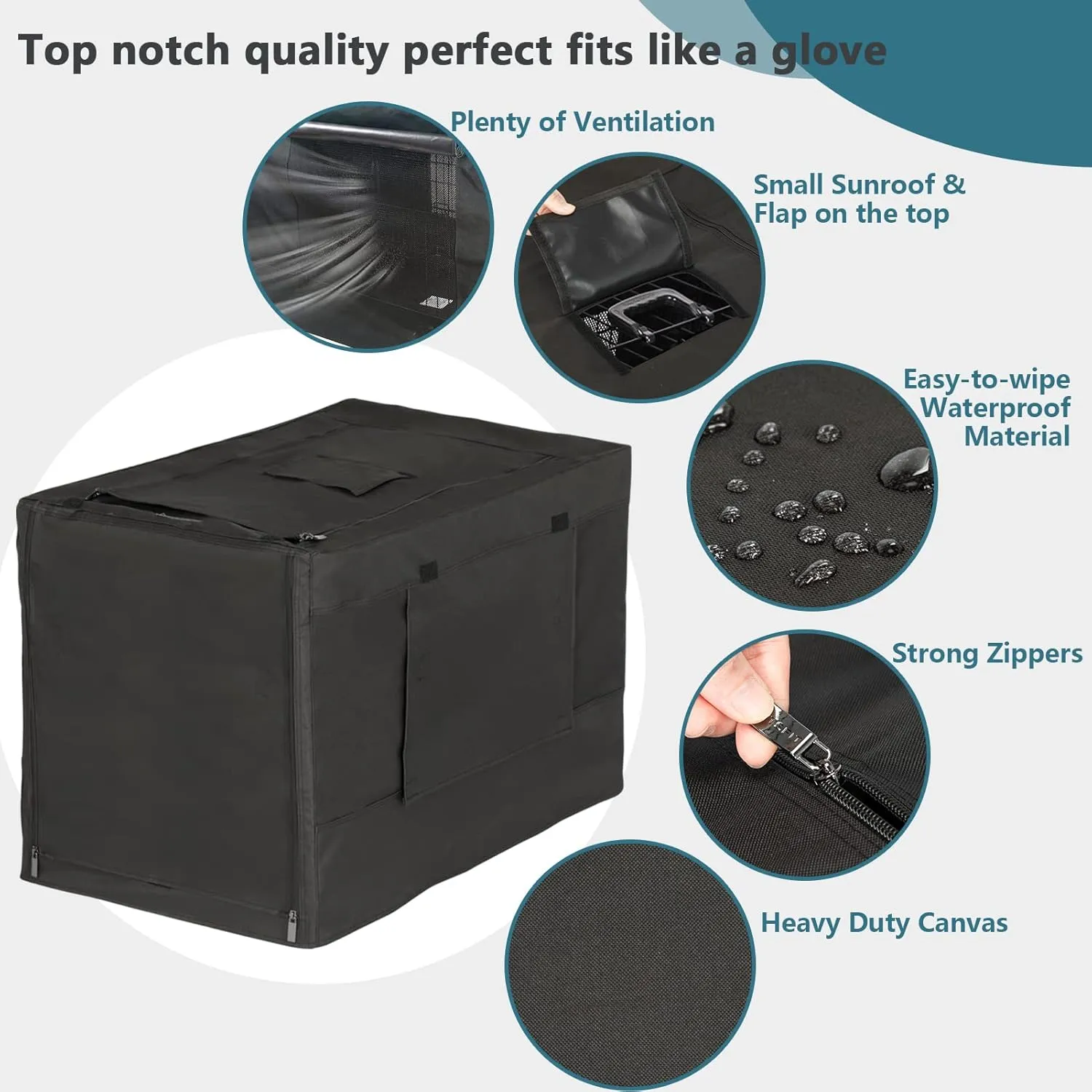 PETSFIT Dog Crate Cover,42 Inch Cover for Wire Dog Kennel, Single Door, Mesh Window, Flap On The Top and Back is DetachableBlack