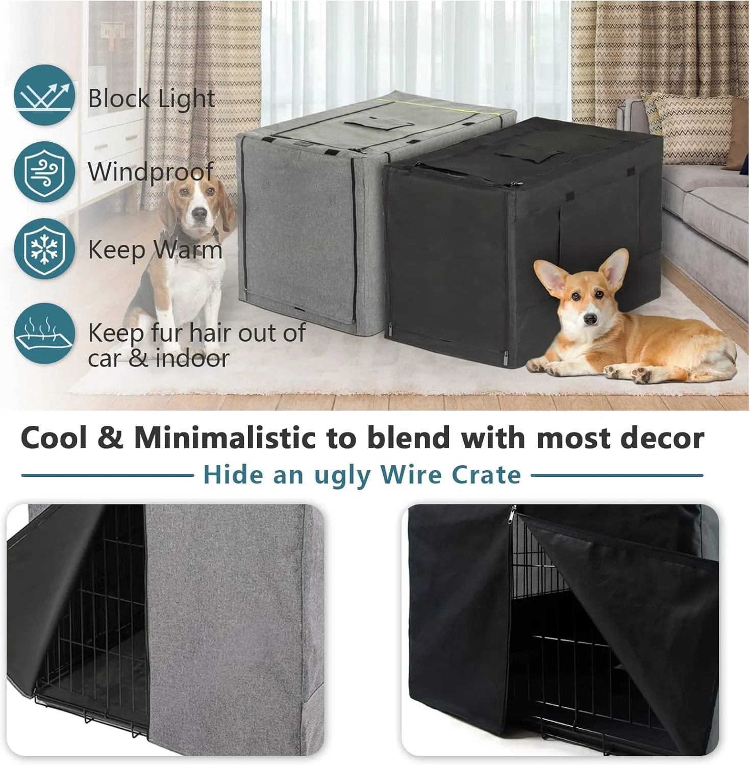 PETSFIT Dog Crate Cover,42 Inch Cover for Wire Dog Kennel, Single Door, Mesh Window, Flap On The Top and Back is DetachableBlack