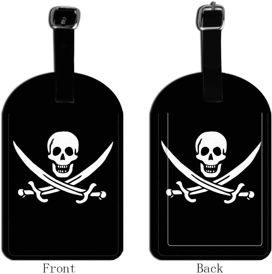 Pirate Skull Crossed Swords Leather Luggage ID Tag Travel Bag Label Suitcase Luggage ID Tag - 1 pack