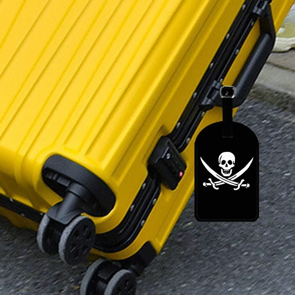 Pirate Skull Crossed Swords Leather Luggage ID Tag Travel Bag Label Suitcase Luggage ID Tag - 1 pack