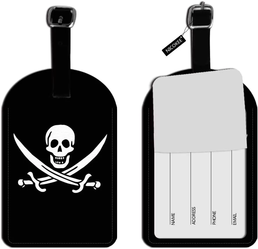Pirate Skull Crossed Swords Leather Luggage ID Tag Travel Bag Label Suitcase Luggage ID Tag - 1 pack