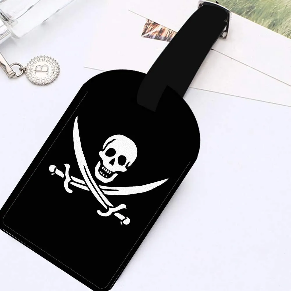 Pirate Skull Crossed Swords Leather Luggage ID Tag Travel Bag Label Suitcase Luggage ID Tag - 1 pack