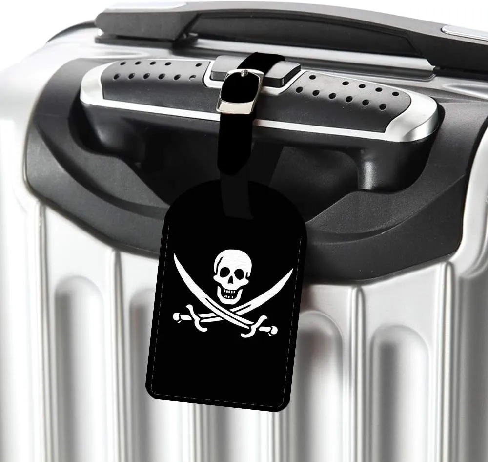 Pirate Skull Crossed Swords Leather Luggage ID Tag Travel Bag Label Suitcase Luggage ID Tag - 1 pack