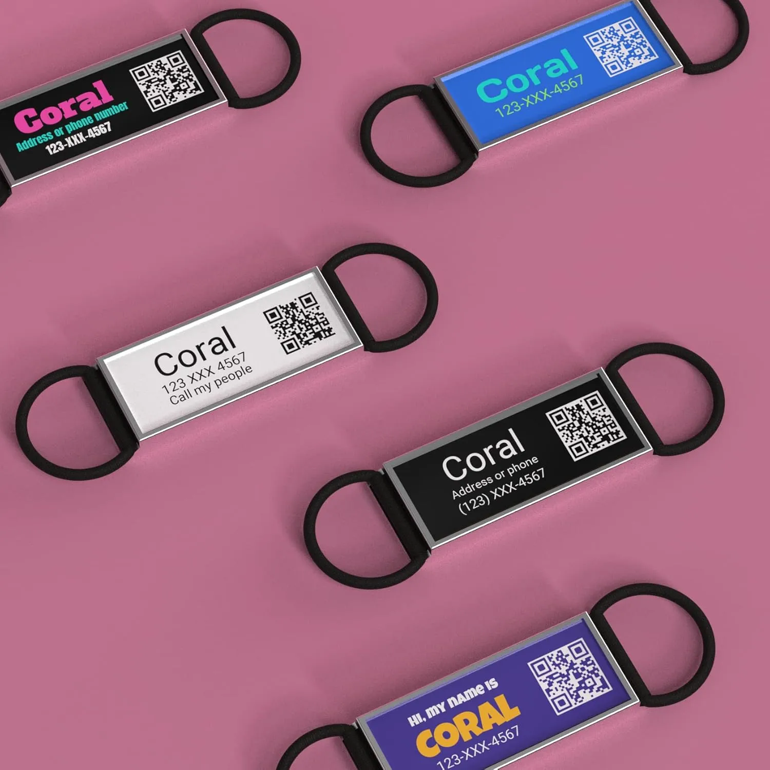 QR Code Slide On Dog Tag - Personalized Pet ID Tags, Custom Name Tags, Silent Noiseless - Free Online & Scan QR Receive Instant Location Alert Email