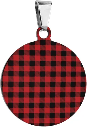 Red Buffalo Plaid Stainless Steel Pet ID Tags Personalized Dog and Cat Tags Cute Collar Tags Circular