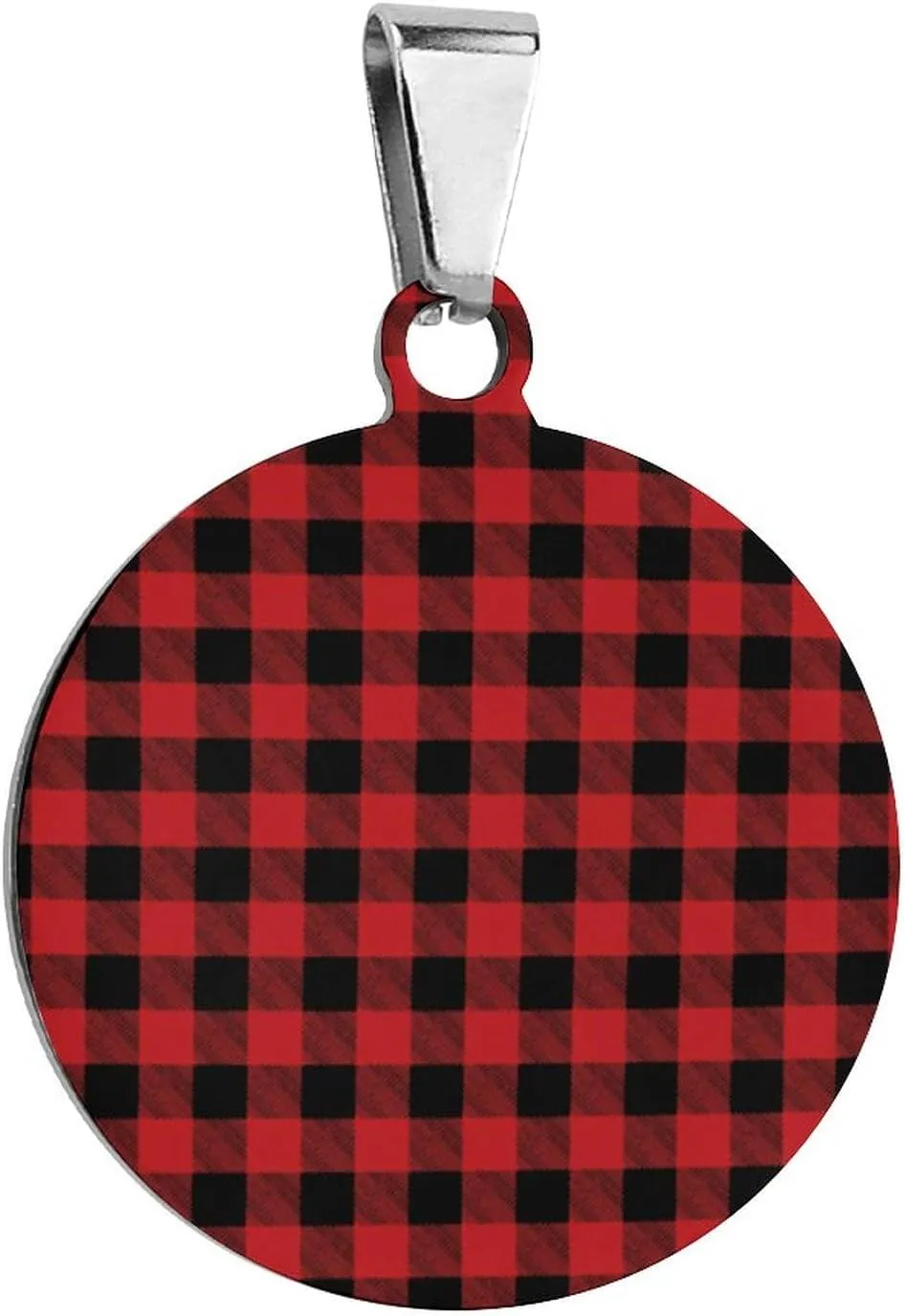 Red Buffalo Plaid Stainless Steel Pet ID Tags Personalized Dog and Cat Tags Cute Collar Tags Circular