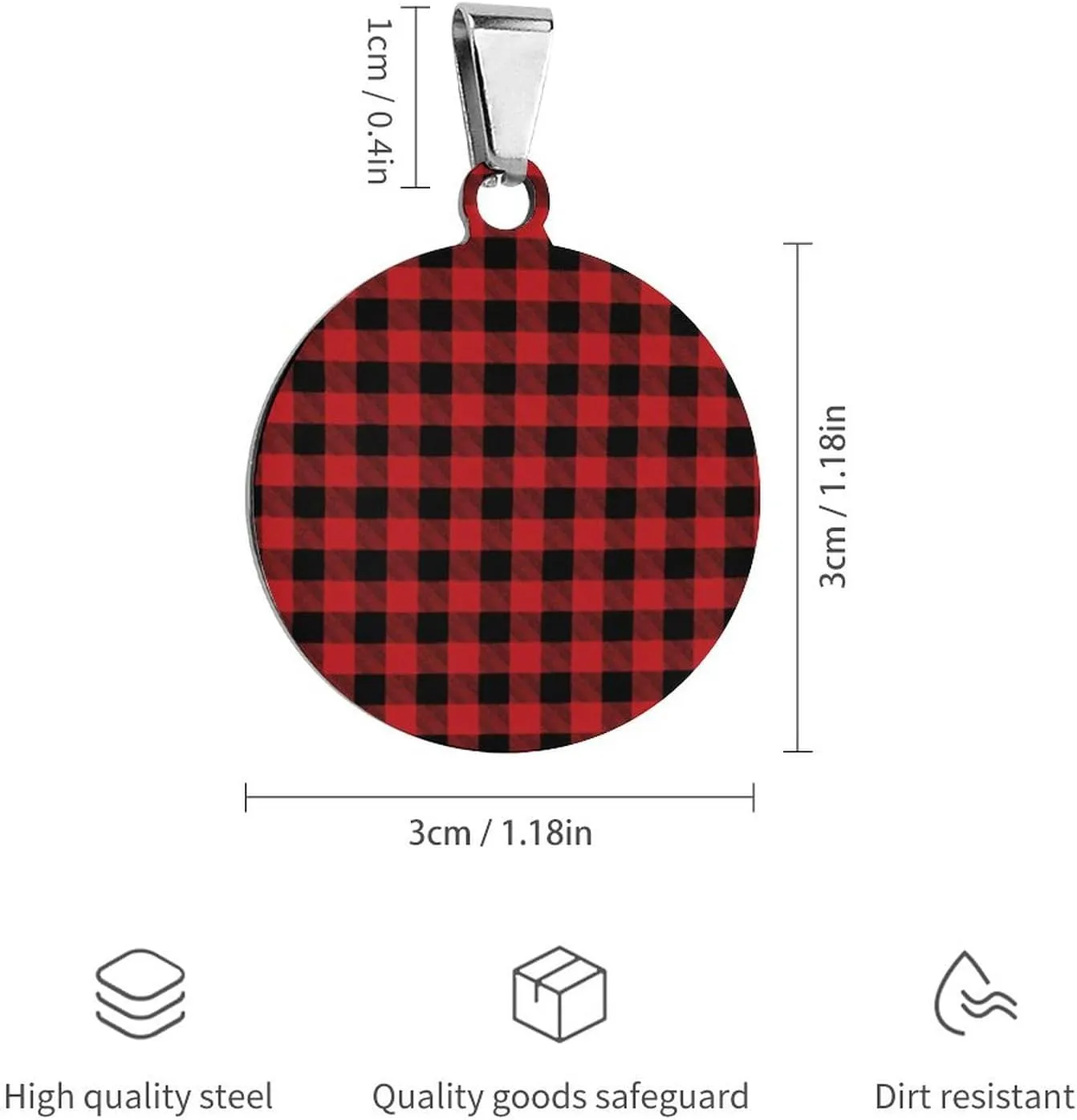 Red Buffalo Plaid Stainless Steel Pet ID Tags Personalized Dog and Cat Tags Cute Collar Tags Circular