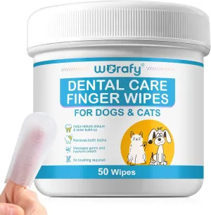 ReliCo Pet Dental Finger Wipes for Dogs - Dog Ear Wipes Finger, Pet Teeth Cleaning Finger Wipes for Puppies Cat, 50pcs