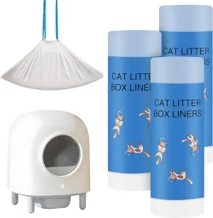 Replaced Waste Bags, Dxles Cat Litter Box Liners, 60 Count Drawstring Heavy Duty Self-Cleaning Litter Box Liner Trash Bags for Automatic Clean Litter Box -21.6" x 12.9"