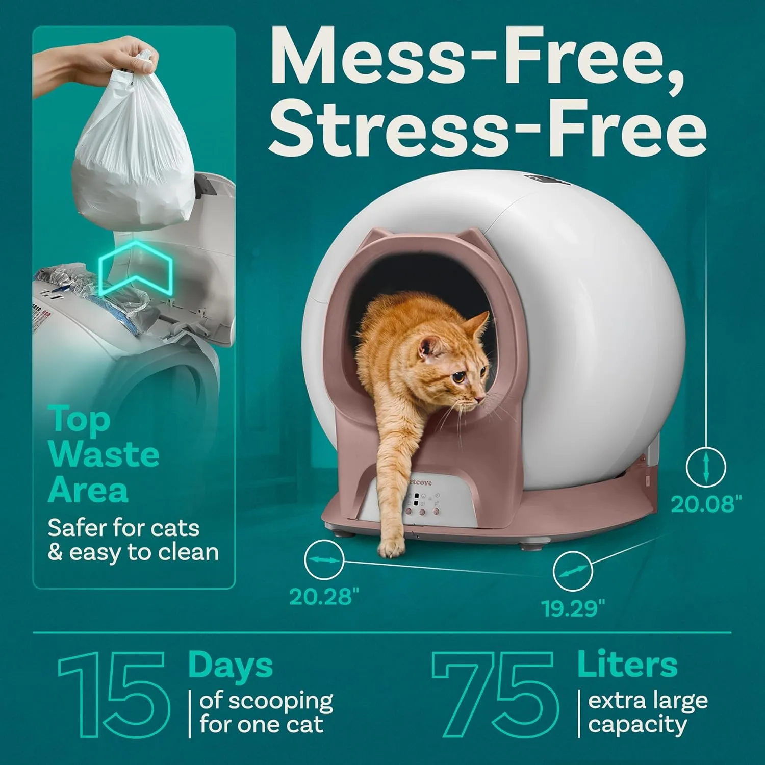 Self Cleaning Litter Box with Auto Safety Sensors for Multiple Cats - Automatic Cat Litter Box Self-Cleaning - Covered Ultra Odor Removal - Smart APP Control - Compatible On All WiFi - Electric Robot