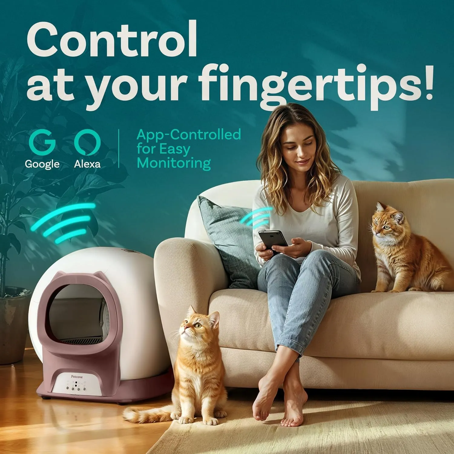 Self Cleaning Litter Box with Auto Safety Sensors for Multiple Cats - Automatic Cat Litter Box Self-Cleaning - Covered Ultra Odor Removal - Smart APP Control - Compatible On All WiFi - Electric Robot