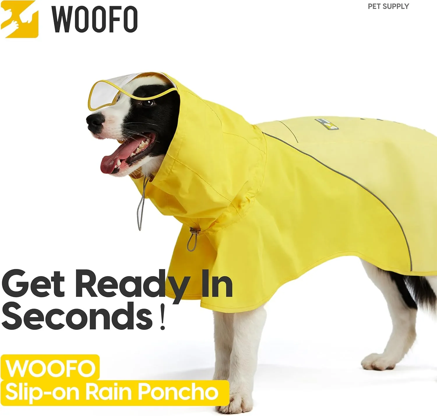 Slip-On Dog Rain Poncho, Quick & Easy to Wear Dog Raincoat, Unrestricted, Super Lightweight, and Waterproof Rain Jacket for All Breeds, Adjustable and Reflective (Grey, 2XL)