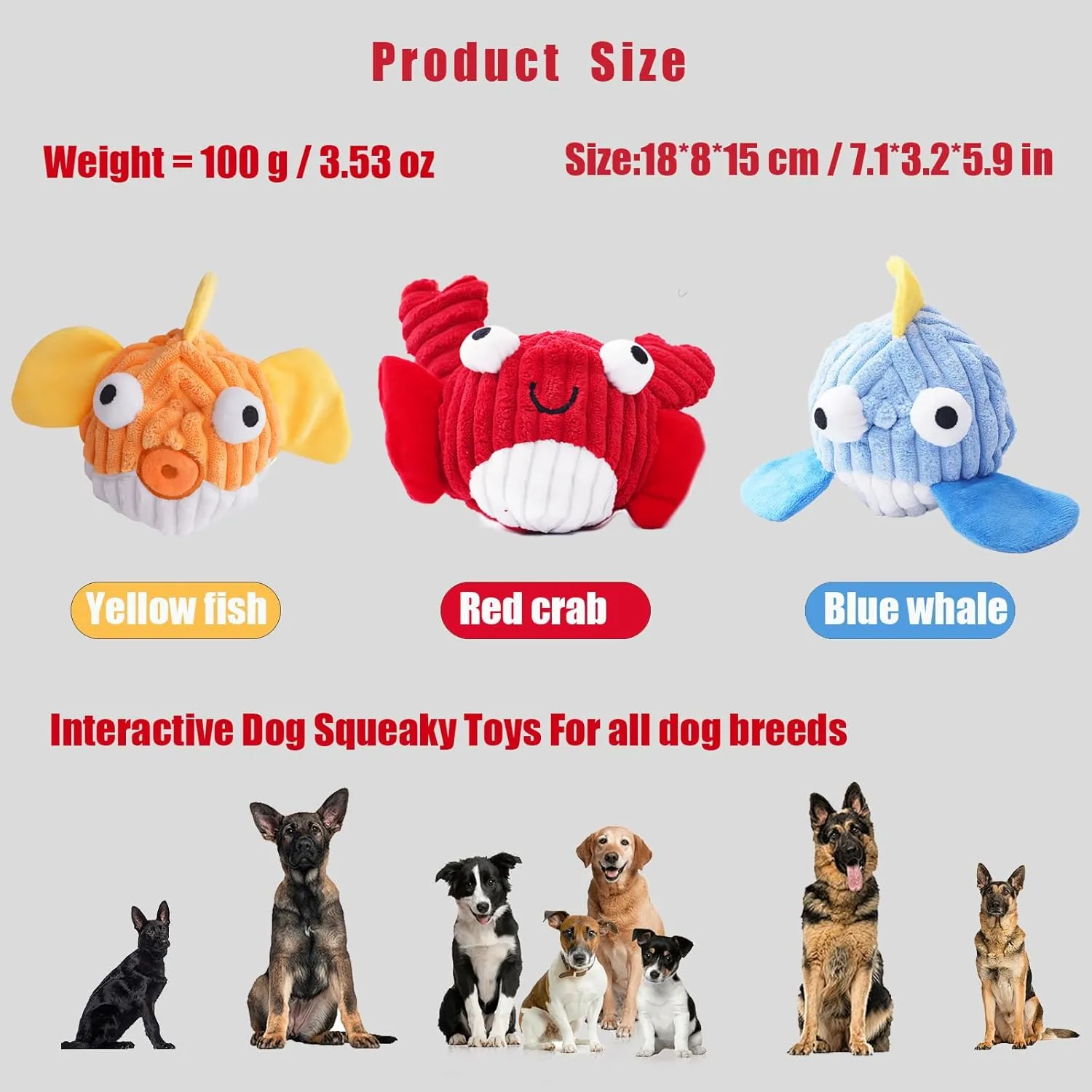 Squeak Dog Toys for Aggressive Chewers, No Stuffing Squeak Dog Chew Toys for Aggressive Chewers, Interactive Dog Toy Ball with Crinkle Paper for Medium Dogs, Large & Small Breeds (A-Red Crab)