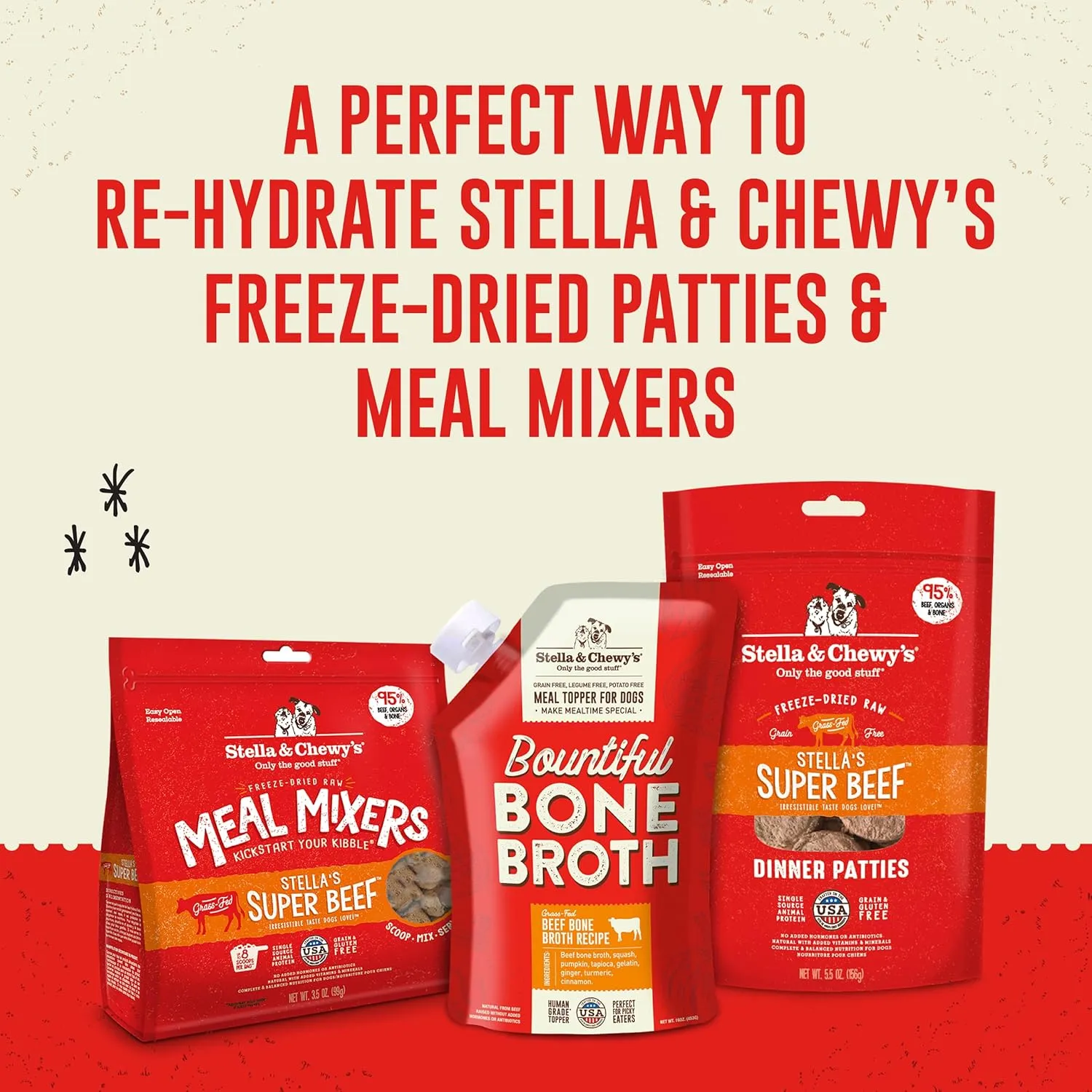 Stella & Chewy's Human-Grade Grass-Fed Beef Bone Broth for Dogs - Joint & Gut Health Liquid Food Topper with Collagen & Turmeric, 16 Fl Oz Resealable Pouch