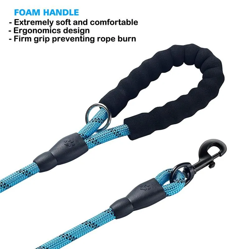 Strong Heavy Duty Dog Leash with Comfortable Padded Handle Reflective Threads
