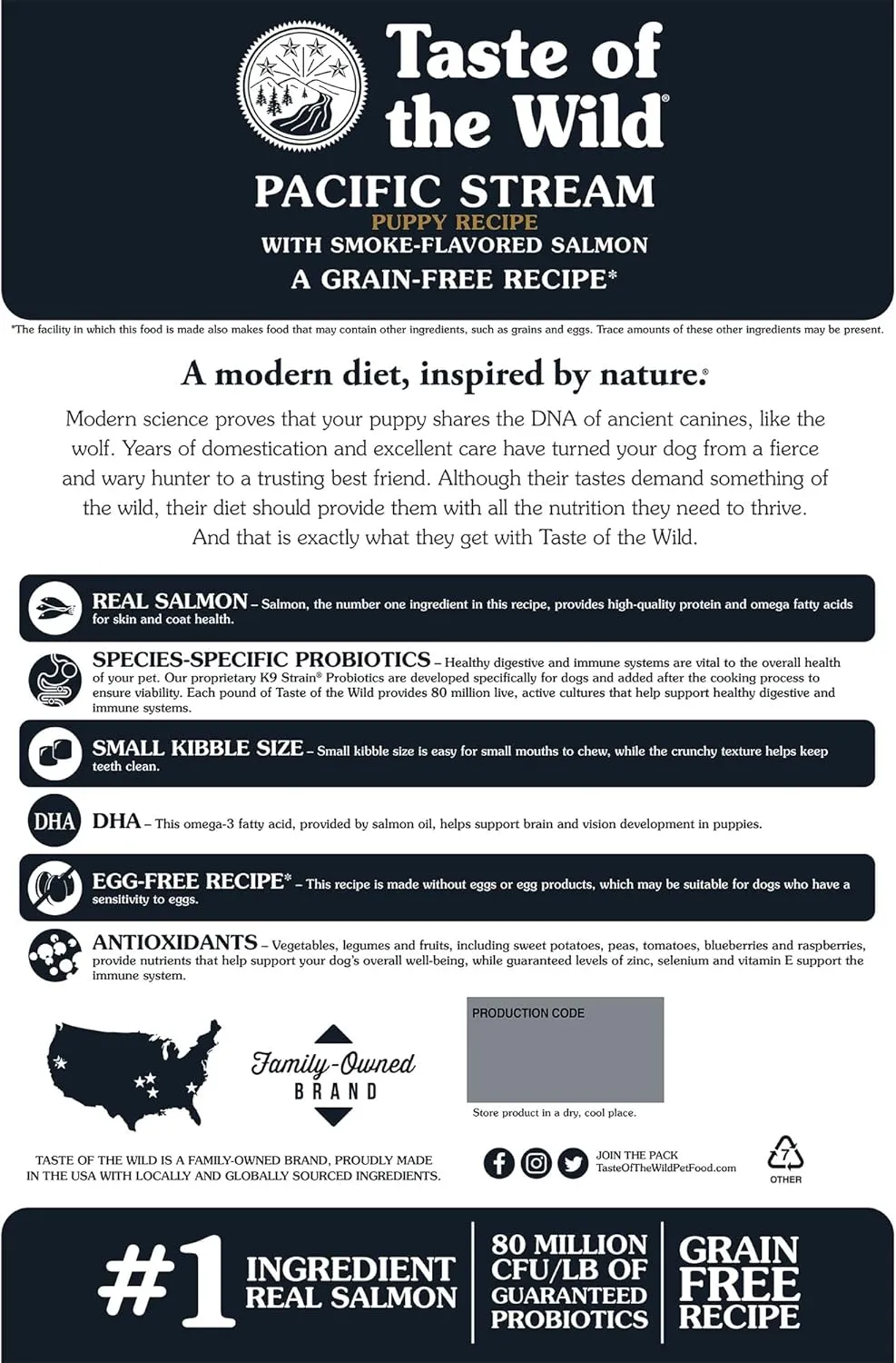 Taste of the Wild Pacific Stream Grain-Free Dry Puppy Food with Smoke-Flavored Salmon 28lb