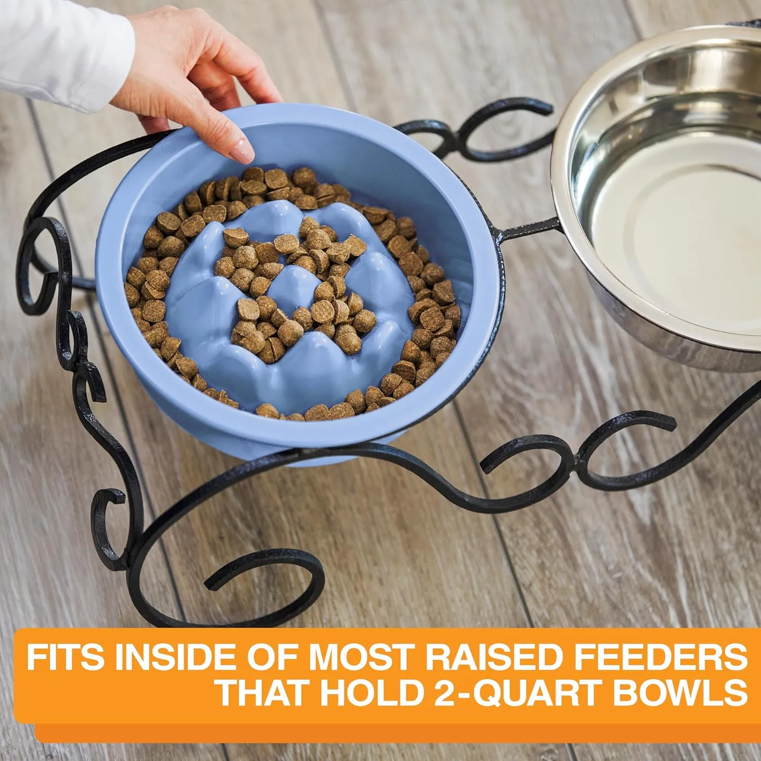 The Niner Slow Feed Bowl - Raised Peaks Slow Down Pets Eating - Fits Elevated Feeders Including Neater Feeder Large Sizes - Gentle on Teeth and Gums - Holds up to 2 Cups (Blue)