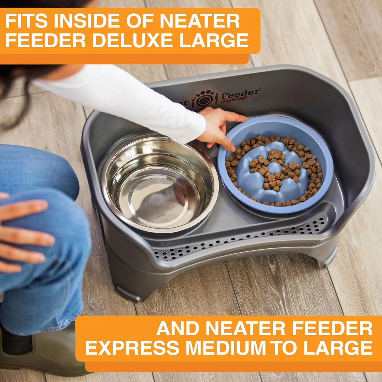 The Niner Slow Feed Bowl - Raised Peaks Slow Down Pets Eating - Fits Elevated Feeders Including Neater Feeder Large Sizes - Gentle on Teeth and Gums - Holds up to 2 Cups (Blue)